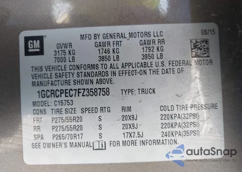 2015 Chevrolet Silverado 1500 Ls from USA, damaged, VIN 1GCRCPEC7FZ358758